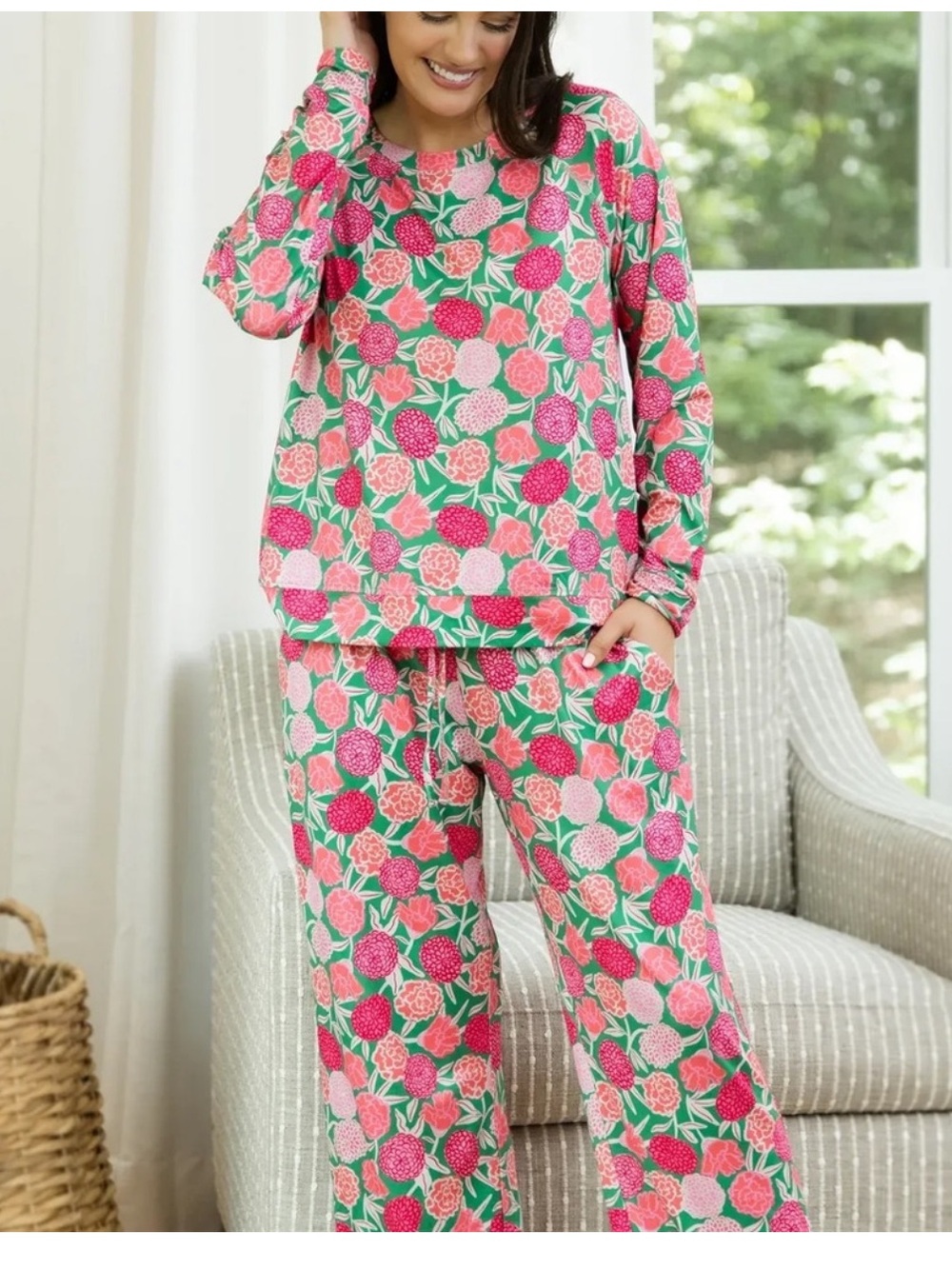 Mary Square Annie pajama set Make you Mine pink floral print Sz S
